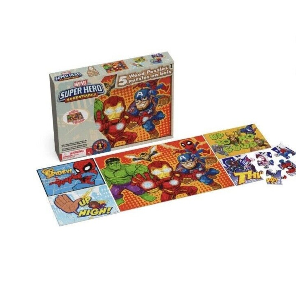 MY FIRST MARVEL SUPER HERO 5 Wood Puzzles Storage Box Tray Educational Jigsaw